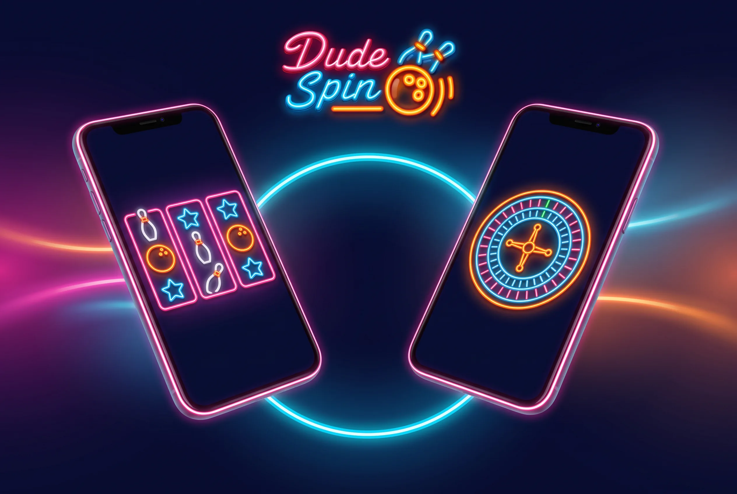 Dude Spin Slots und Roulette auf zwei Smartphones